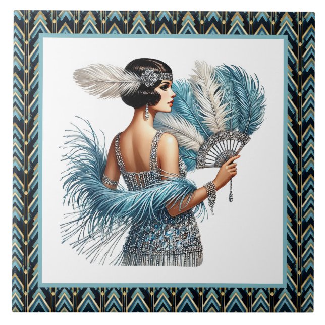 Elegant Art Deco lady  Tile (Front)