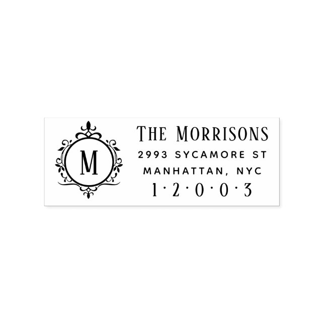 Elegant Art Deco Monogram Family Return Address Rubber Stamp (Imprint)