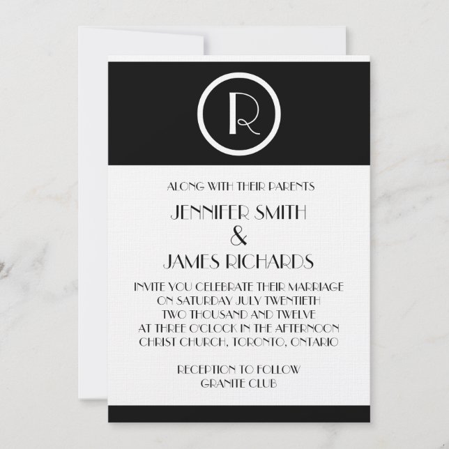 Elegant Art Deco Monogram R Wedding Invitation (Front)