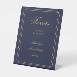 Elegant Art Deco Navy Blue And Gold Script Favours Pedestal Sign