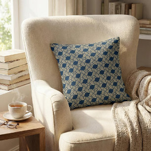 Elegant Art Deco Navy Knotwork Vintage Pattern Cushion
