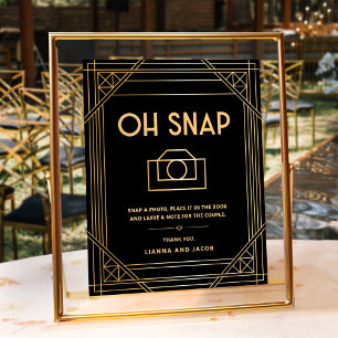 Elegant Art Deco Oh Snap Wedding Black Gold Sign