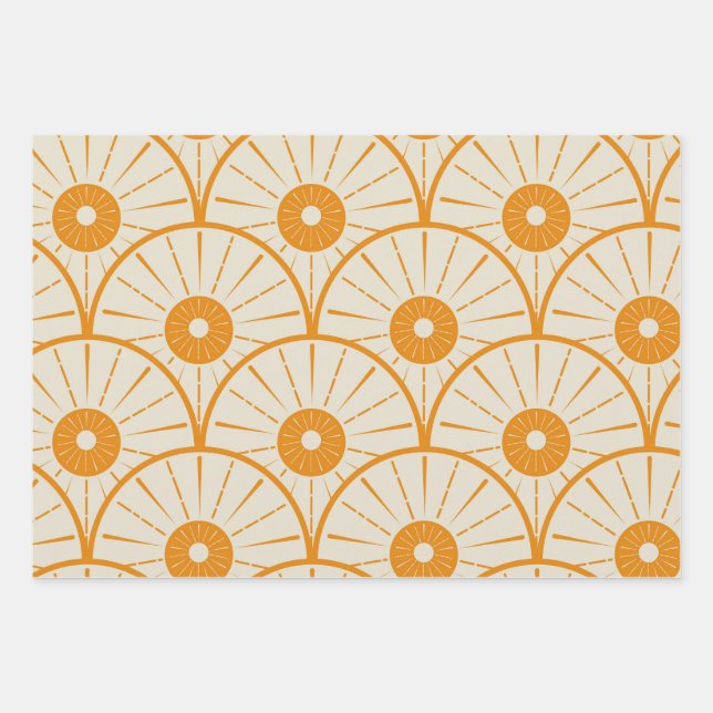 Elegant Art Deco Orange sun pattern  Wrapping Paper Sheet (Front)