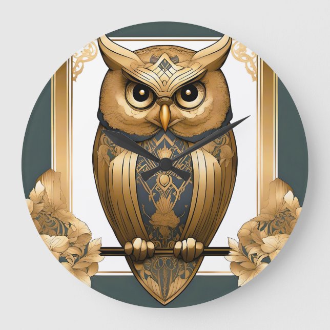 Elegant Art Deco Owl Large Clock (Front)