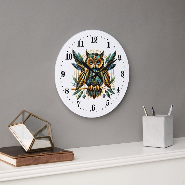Elegant art deco owl  large clock (Office)