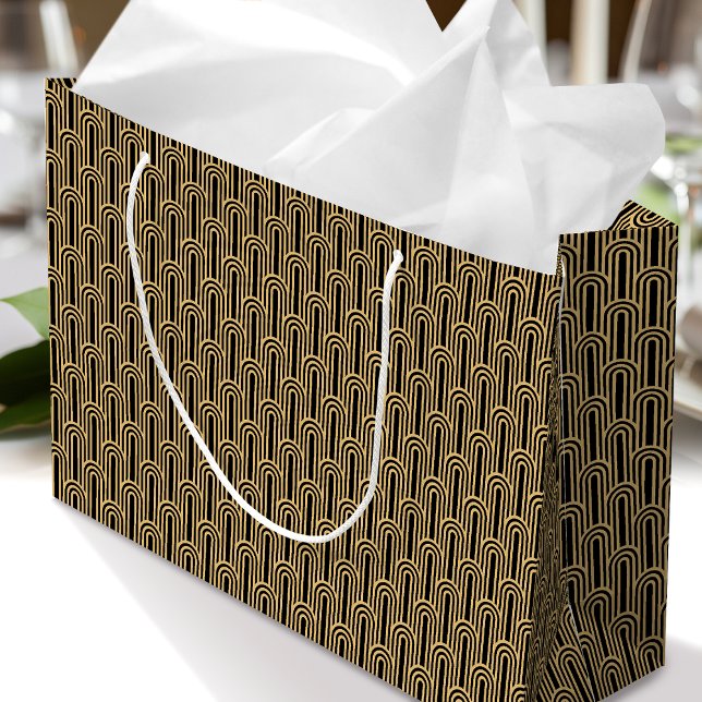 Elegant Art Deco Pattern Arches Black Gold Chic Large Gift Bag (Creator Uploaded)