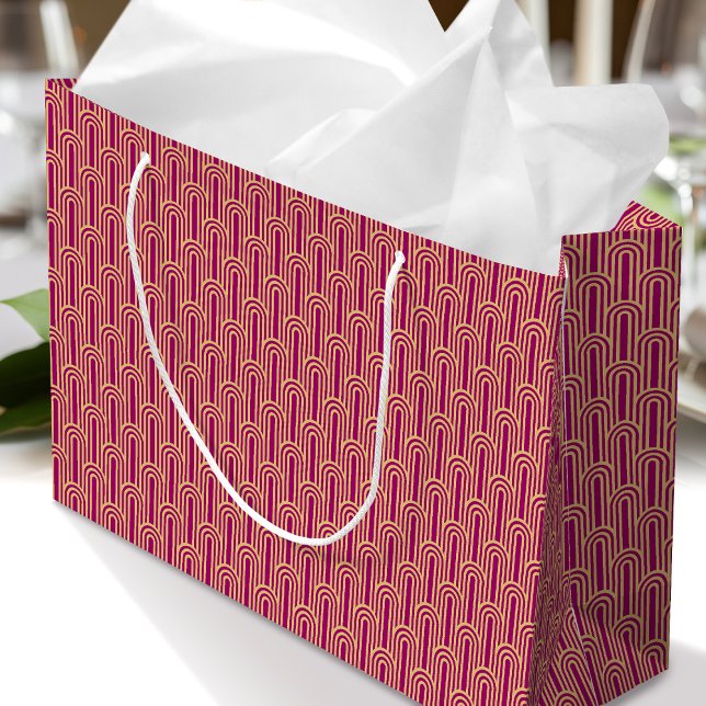 Elegant Art Deco Pattern Arches Pink Gold Chic Large Gift Bag (Creator Uploaded)