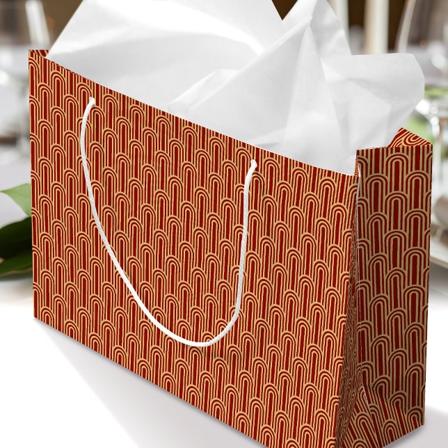 Elegant Art Deco Pattern Arches Red Gold Chic Large Gift Bag (Creator Uploaded)