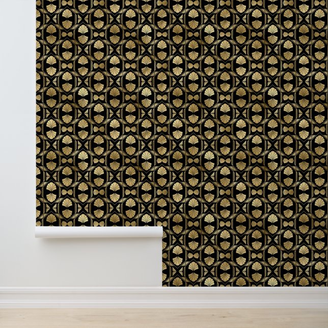 Elegant Art Deco Pattern Gold Black Wallpaper (Application)