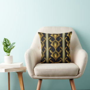 Elegant art deco pattern in black and gold cushion