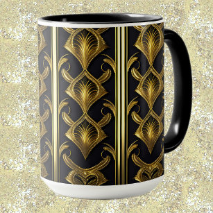 Elegant art deco pattern in black and gold mug