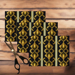 Elegant art deco pattern in black and gold tissue paper