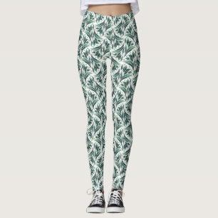 Elegant Art Deco Pattern with Green Foliage Leggings