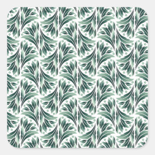 Elegant Art Deco Pattern with Green Foliage Square Sticker