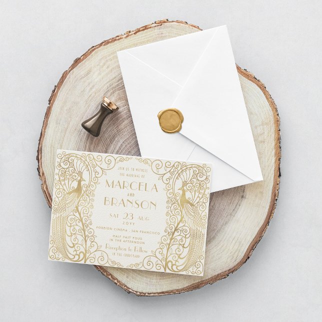 Elegant Art Deco Peacocks Wedding Invitation (Creator Uploaded)