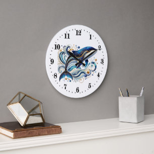 Elegant art deco penguin whale large clock