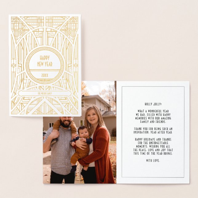 Elegant art deco photo Happy New Year Foil Card (Display)