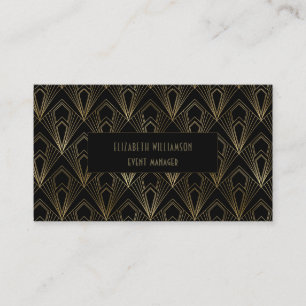 Elegant Art Deco Professional   Black and Gold Business Card