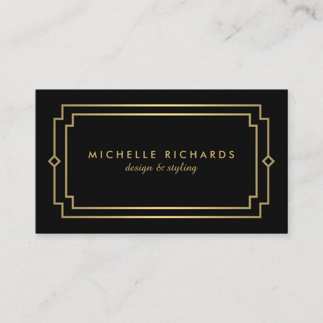 Elegant Art Deco Professional Black/Gold Business Card (Front)