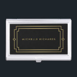 Elegant Art Deco Professional Black/Gold Business Card Holder<br><div class="desc">Coordinates with the Elegant Art Deco Professional Black/Gold Business Card Template by 1201AM. Your name or business name is elegantly styled with an art deco frame on this personalised business card holder. The simple lettering and design is professional and timeless. Set in a faux gold on taupe/grey background for a...</div>