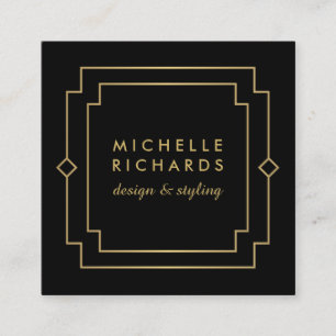 Elegant Art Deco Professional Black/Gold Square Business Card