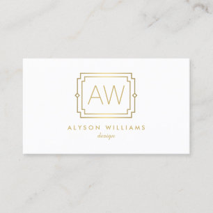 Elegant Art Deco Professional Monogram White/Gold Business Card