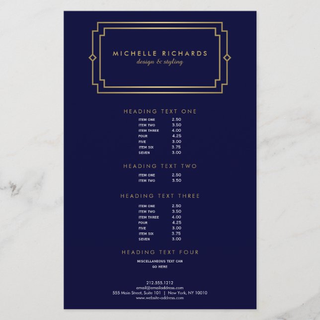 Elegant Art Deco Professional Navy/Gold Flyer (Front)