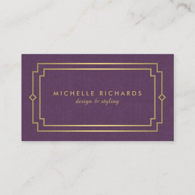 Elegant Art Deco Professional Purple/Gold Business Card (Front)