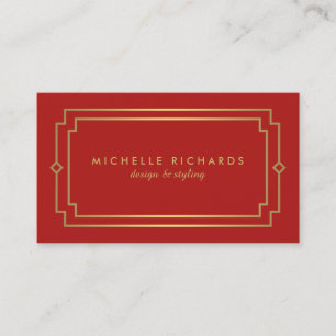 Elegant Art Deco Professional Red/Gold Business Card
