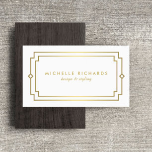 Elegant Art Deco Professional White/Gold Business Card