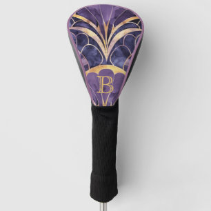 Elegant Art Deco Purple and Gold Monogram Design Golf Head Cover