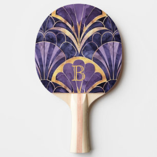 Elegant Art Deco Purple and Gold Monogram Design Ping Pong Paddle
