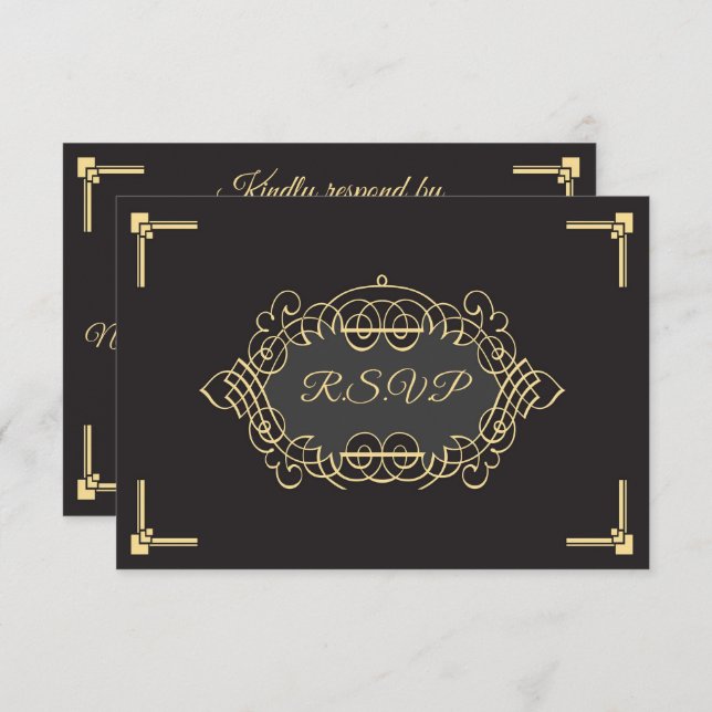 Elegant Art Deco Reception RSVP Card (Front/Back)