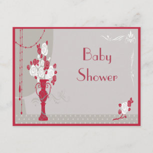 Elegant Art Deco Red & White Roses Baby Shower Invitation