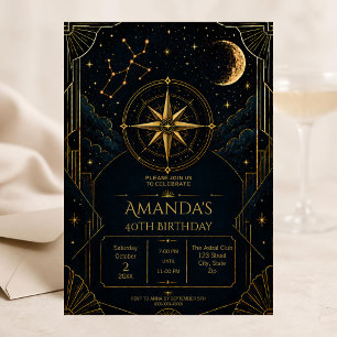 Elegant Art Deco Sagittarius 40th Birthday Party Invitation