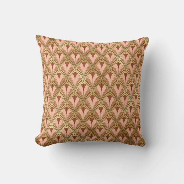 Elegant Art Deco Salmon Gold Luxury Vintage Cushion (Front)
