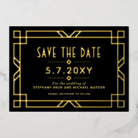 Elegant Art Deco Save the Date Black Gold Card