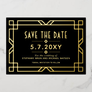 Elegant Art Deco Save the Date Black Gold Card