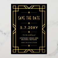 Elegant Art Deco Save the Date Black Gold Card