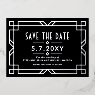 Elegant Art Deco Save the Date Black Silver Card