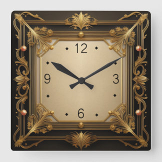 Elegant Art Deco Square Wall Clock