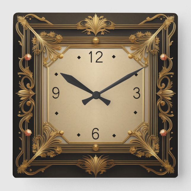 Elegant Art Deco Square Wall Clock (Front)