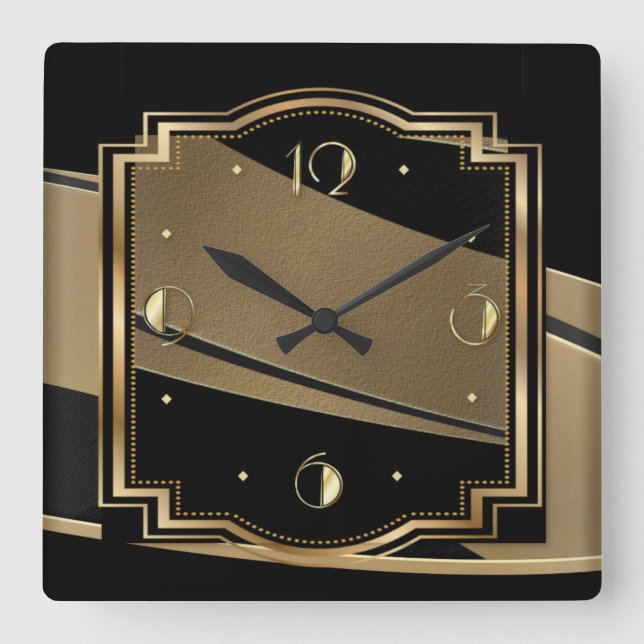 Elegant Art Deco Square Wall Clock (Front)