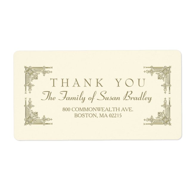 Elegant Art Deco style Family Thank you Label (Front)