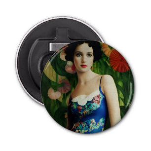 Elegant Art Deco Style Woman wth Large Flowers Art Bottle Opener