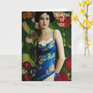 Elegant Art Deco Style Woman wth Large Flowers Art Card