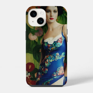Elegant Art Deco Style Woman wth Large Flowers Art iPhone 14 Case