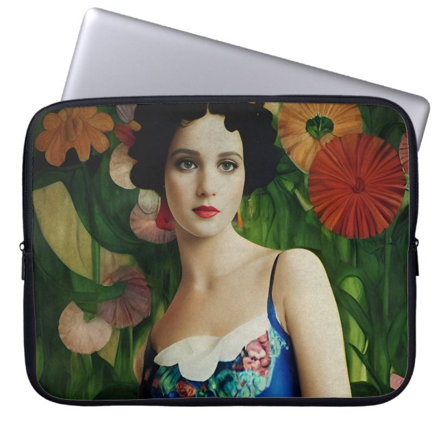 Elegant Art Deco Style Woman wth Large Flowers Art Laptop Sleeve (Front)