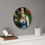 Elegant Art Deco Style Woman wth Large Flowers Art Large Clock<br><div class="desc">Feeling fancy? Feast your eyes on this Art Deco style masterpiece! The roaring 20s might be over,  but the glamour lives on in this stunning piece. The intricate details and vibrant colours of the flowers will leave you feeling like a true Gatsby.</div>