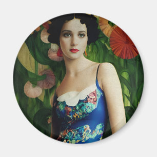 Elegant Art Deco Style Woman wth Large Flowers Art Magnet